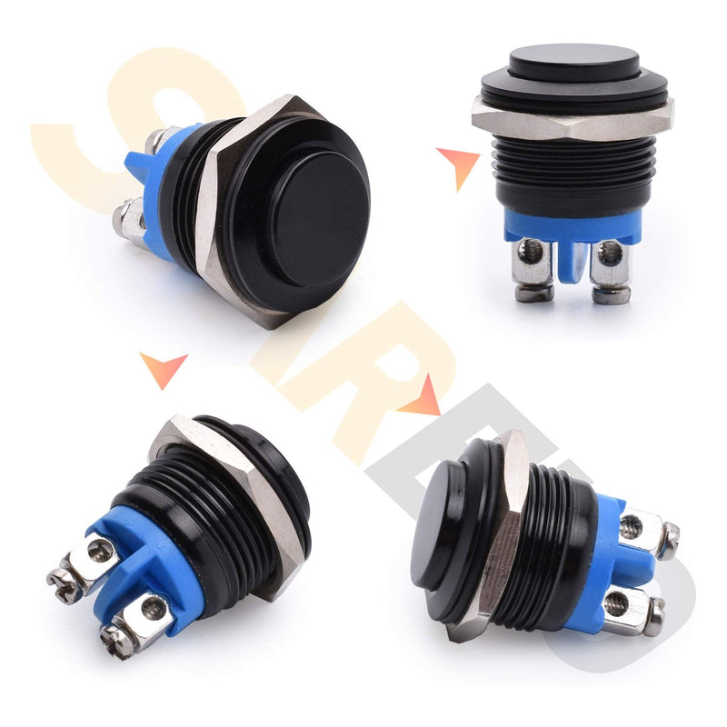 [Australia - AusPower] - STARELO 16MM 5/8" Momentary Push Button Switch High Round 250V AC 5A 12V 36V DC 2A 1NO SPST Waterproof Aluminum Shell(Black). Black 