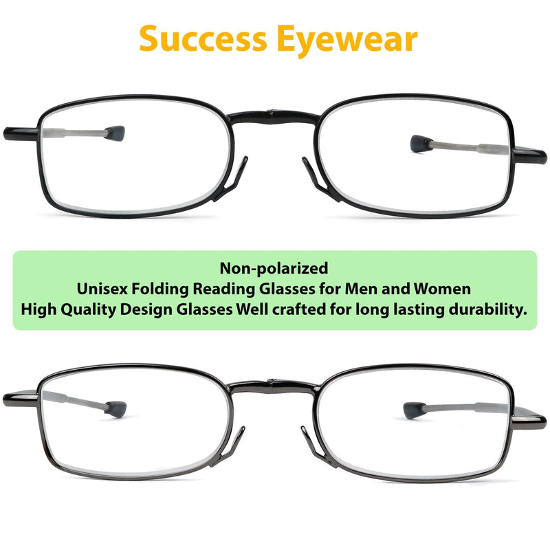 [Australia - AusPower] - Reading Glasses 2 Pair Black and Gunmetal Readers Compact Folding Unisex Glasses for Reading Case Included Bundle: Set of Black and Gunmetal With 2 Cases 2.5 x 