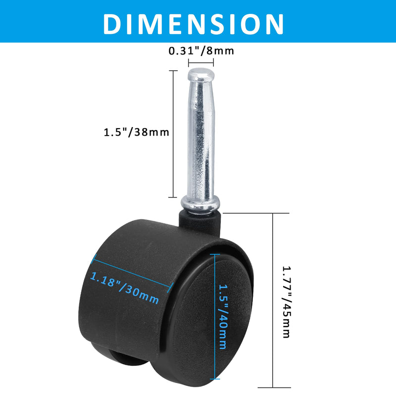 [Australia - AusPower] - 4pcs 1.5 Inch Swivel Caster Wheels, M8 Grip Neck Stem Caster Wheels, Heavy Duty Casters, Black Nylon Wheels Replacement for Furniture, Table, Cabinet, Shelf 1.5 Inch-M8 Grip Neck Stem 