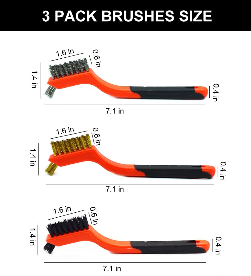 [Australia - AusPower] - Rust Remover Brass Brush, 3 Pack Small Wire Brush Brass Wire Brush, Brass Brushes for Cleaning, Brass Brush Tool Rust Remover for Metal (Brass Steel Nylon Red) Brass Steel Nylon Red 
