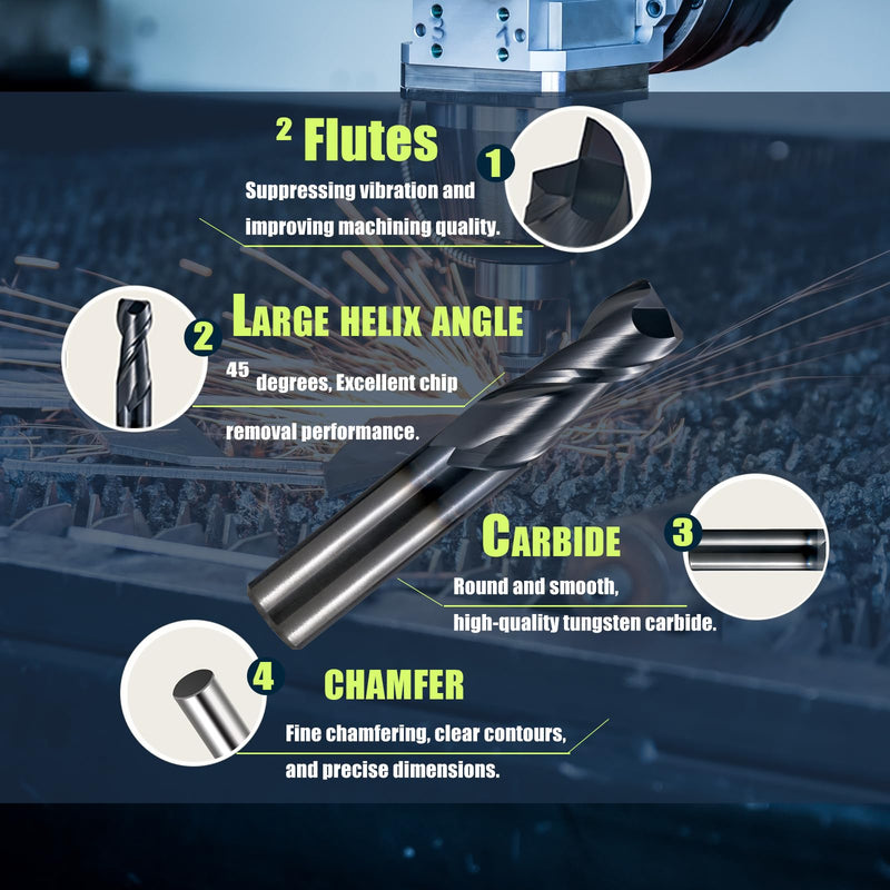 [Australia - AusPower] - 3/8" Carbide Square Nose End Mill Set (1 Pcs), 2 Flute CNC Mill Bits Tools for DIY & Professional, Solid Carbide Cutter (Tungsten Carbide + Cobalt) for Milling Steel and Metals (1Pcs, 3/8) 3/8 in 1 
