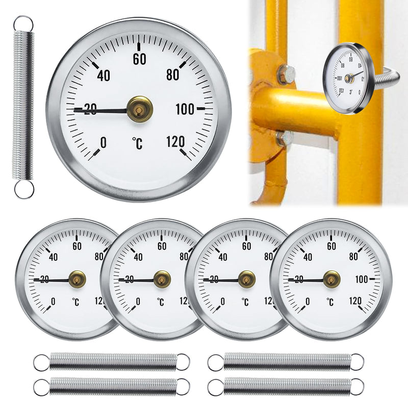 [Australia - AusPower] - Heating Pipe Feed Thermometer, Pack of 5, Bimetal Thermometer, Temperature Display with Clip-On Spring, Industrial Pipe Thermometer, Pointer Thermometer 0-120°C 63 mm Tube Thermometer 