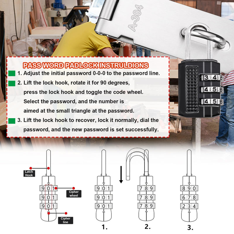 [Australia - AusPower] - 2PCS Door Locks Hasp Latch,5 Inch 304 Stainless Steel Safety Locks for Doors,Extra Thick Hasp Lock Latch with Lock, with Screws, Padlock and Combination Lock. 5inch 