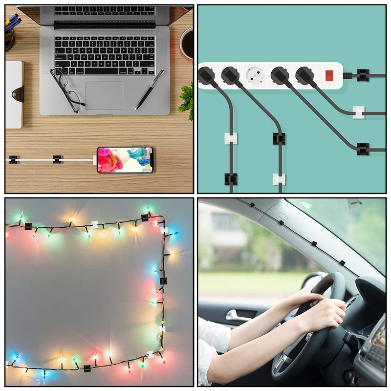 [Australia - AusPower] - 100 Pcs Cable Clips, Adhesive Cable Organizer Cord Holder Wire Clip Wire Management Self Adhesive Hooks Wire Holder for Office, Home (Black and White) 100PCS Black and White 