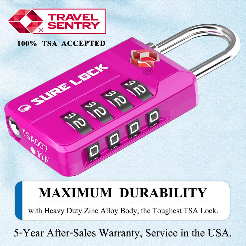 [Australia - AusPower] - TSA Approved Travel Luggage Locks, Open Alert Combination Lock for School Office & Gym Locker,Toolbox, Pelican Case,Easy Read Dials- 1, 2 & 4 Pack PINK 1 PACK 