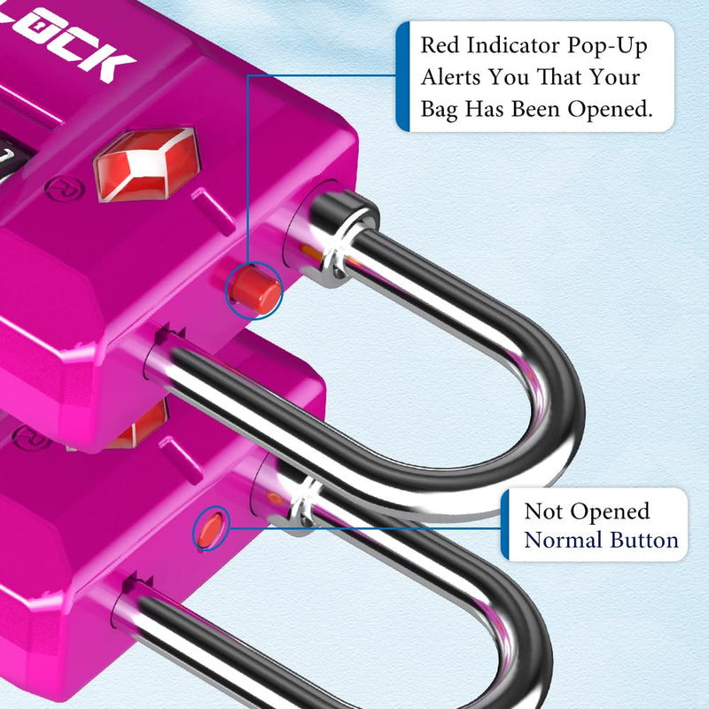 [Australia - AusPower] - TSA Approved Travel Luggage Locks, Open Alert Combination Lock for School Office & Gym Locker,Toolbox, Pelican Case,Easy Read Dials- 1, 2 & 4 Pack PINK 1 PACK 