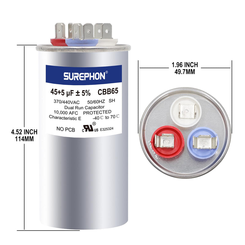 [Australia - AusPower] - 45/5 Mfd Ac Capacitor 370V or 440V 50/60Hz CBB65B Air Conditioner Capacitors for AC Unit Fan Motor Start or Pool Pump or Air Condenser Straight Cool B45+5 MFD 