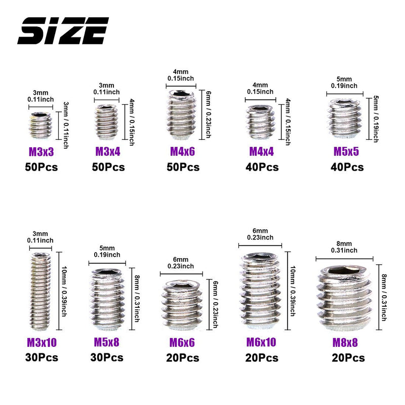 [Australia - AusPower] - Swpeet 350 Pcs Stainless Steel Allen Head Socket Hex Grub Screw Assortment Kit, Including 10 Sizes M3/4/5/6/8 Stainless Steel Internal Hex Drive Cup-Point Set Screws for Door Handles 