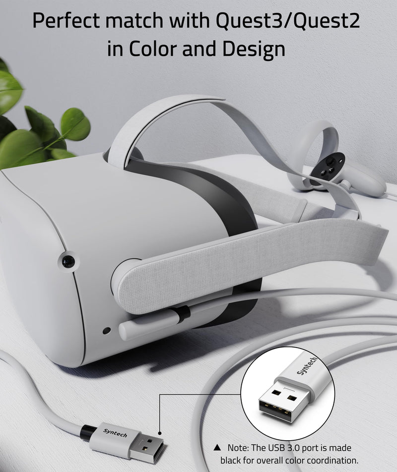 [Australia - AusPower] - Syntech Link Cable 16 FT Compatible with Meta/Oculus Quest 3, Quest2/Pro/Pico4 Accessories and PC/SteamVR, High Speed PC Data Transfer, USB 3.0 to USB C Cable for VR Headset 16ft White 
