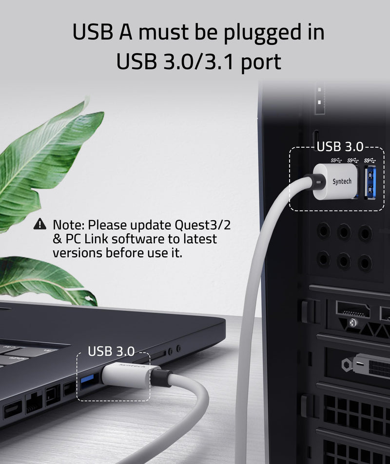 [Australia - AusPower] - Syntech Link Cable 16 FT Compatible with Meta/Oculus Quest 3, Quest2/Pro/Pico4 Accessories and PC/SteamVR, High Speed PC Data Transfer, USB 3.0 to USB C Cable for VR Headset 16ft White 