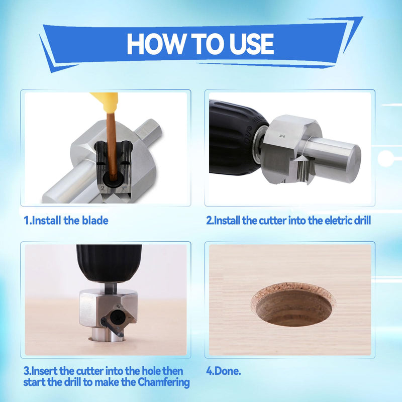 [Australia - AusPower] - Dog Hole Chamfer Reamer Tool, Workbench Dog Hole Shaping Trimmer T10 Alloy Blade Stainless Steel 9mm Hex Shank for 19mm/20mm Woodworking Dog Holes Polished Finish for Electric Drills (19mm) 