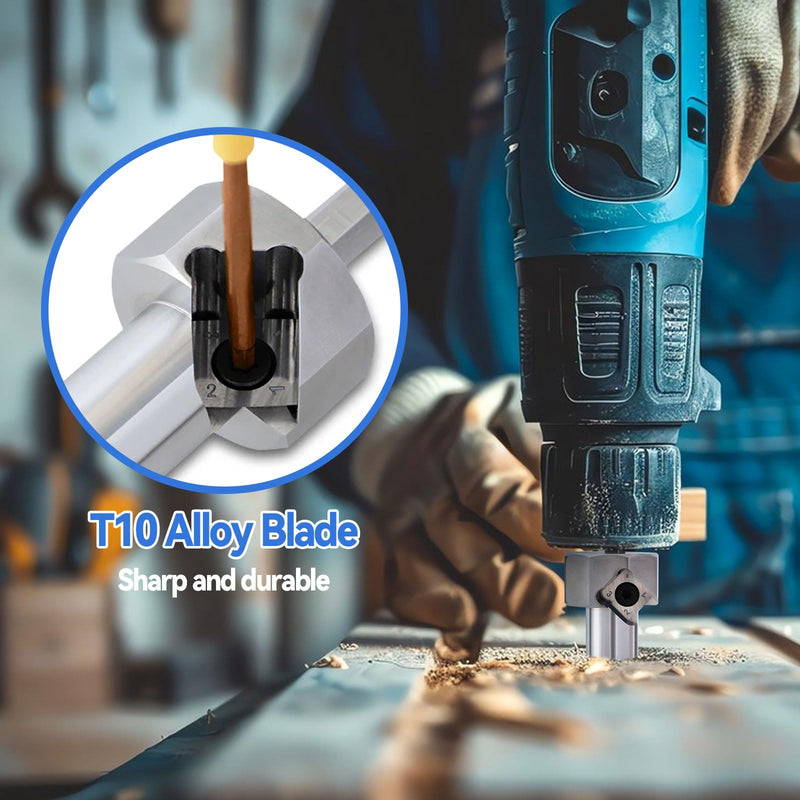 [Australia - AusPower] - Dog Hole Chamfer Reamer Tool, Workbench Dog Hole Shaping Trimmer T10 Alloy Blade Stainless Steel 9mm Hex Shank for 19mm/20mm Woodworking Dog Holes Polished Finish for Electric Drills (19mm) 