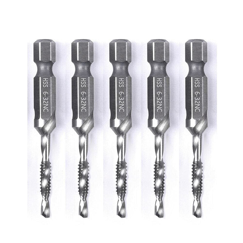 [Australia - AusPower] - 5PCS Combination Drill Tap Bit Set Screw Tapping Hex Shank HSS MetricImperial Plug Drill Bits Hand Tools 6-32NC, 6-32NC (3.5mm) 6-32NC (3.5mm) 