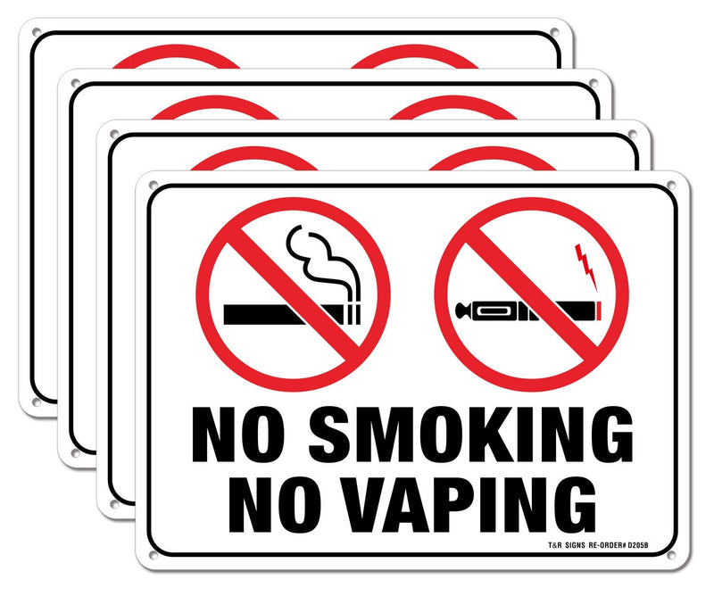 [Australia - AusPower] - No Smoking No Vaping Sign - 4 Pack - 10 x 7 Inches Rust Free .040 Aluminum - UV Protected, Waterproof, Weatherproof and Fade Resistant - 4 Pre-drilled Holes WHITE - 4 Pack 