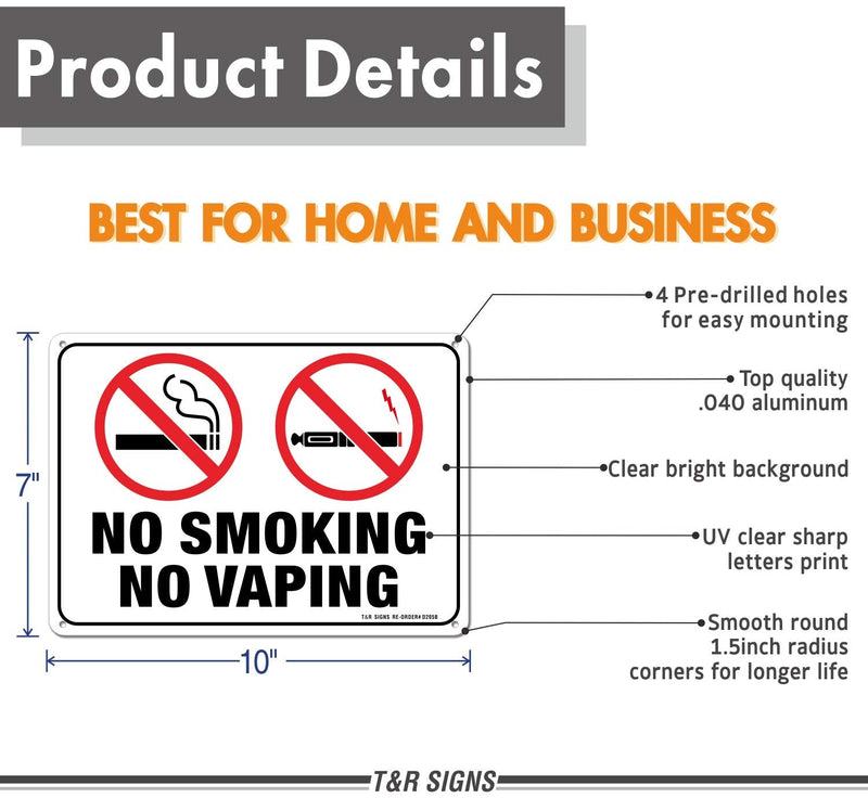 [Australia - AusPower] - No Smoking No Vaping Sign - 4 Pack - 10 x 7 Inches Rust Free .040 Aluminum - UV Protected, Waterproof, Weatherproof and Fade Resistant - 4 Pre-drilled Holes WHITE - 4 Pack 