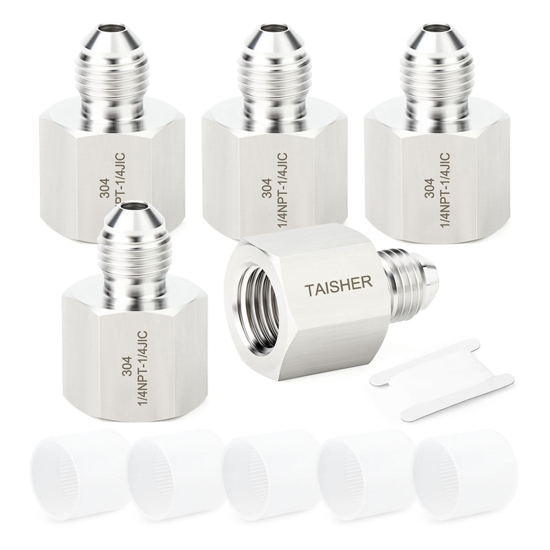 [Australia - AusPower] - TAISHER 5PCS Forging of 304 Stainless Steel JIC Flare Tube Fittings, 1/4" JIC Male x 1/4" NPT Female, Half Union 1/4" JIC x 1/4" FNPT 5 
