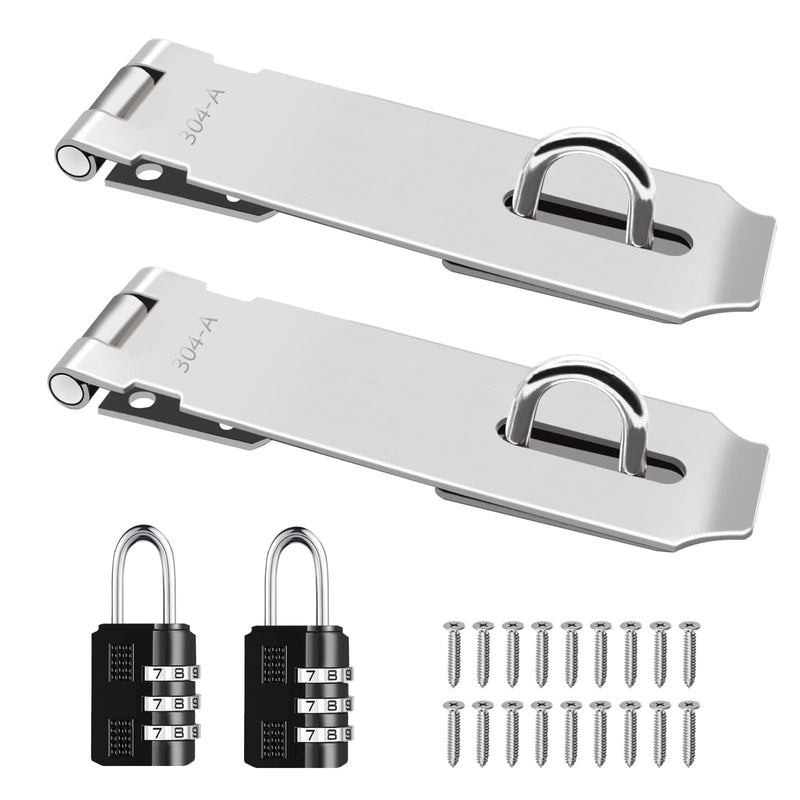 [Australia - AusPower] - 2Pcs Door Locks Hasp Latch,5 Inch 304 Stainless Steel Safety Packlock Clasp Hasp Lock Latch,Hinge Lock Padlock with Screws for Gates,Doors,Cabinets, Closets and More 5 INCH with CODE LOCK 