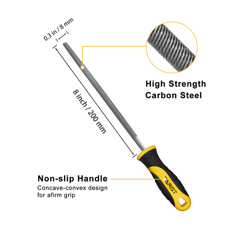 [Australia - AusPower] - TARIST 200 mm Round Metal File, Professional Rat Tail File Made of Carbon Steel, Tool Sharpener for Professionals and DIY Enthusiasts 200mm 