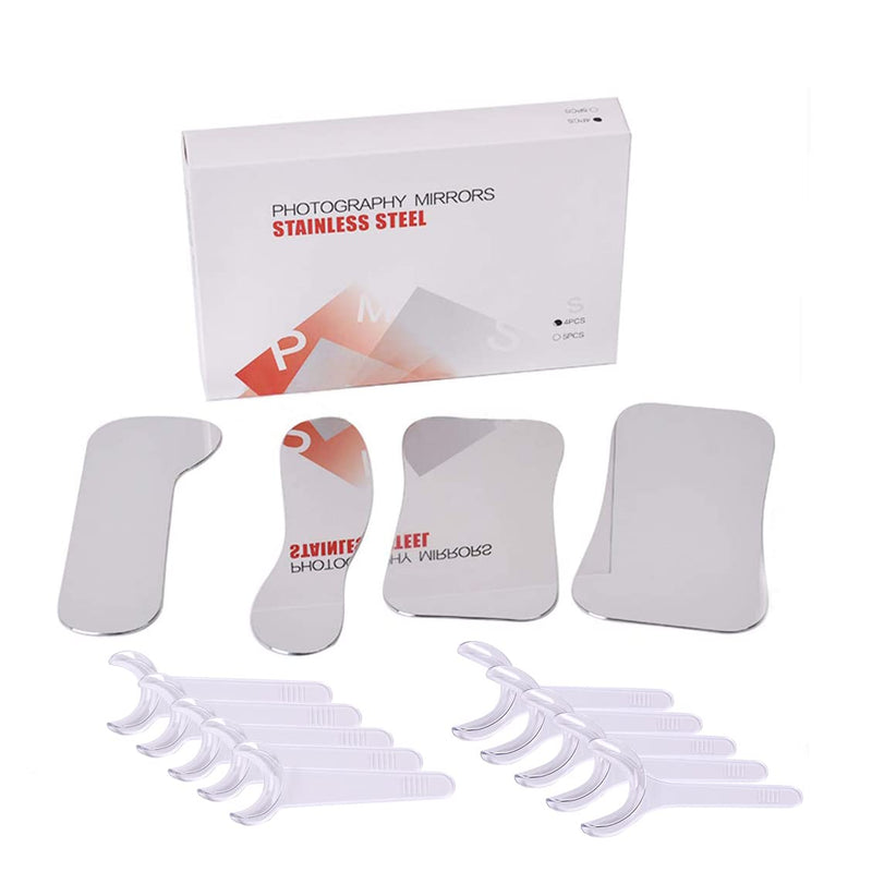 [Australia - AusPower] - 4 x Dental Intraoral Clinic Stainless Steel Photography Mirrors & 10PCS Mouth Opener 