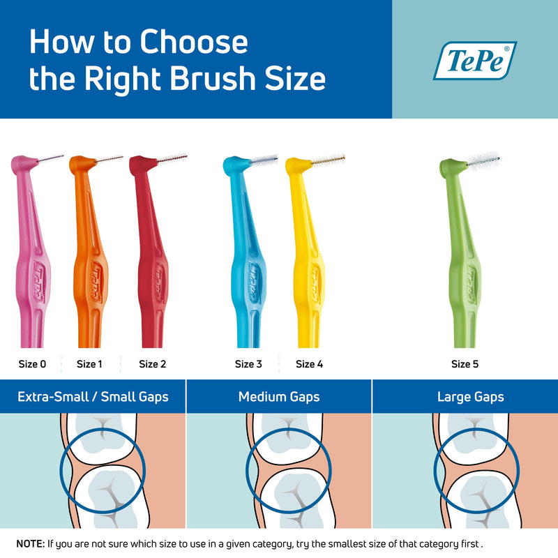 [Australia - AusPower] - TEPE Interdental Brush Angle, Angled Dental Brush for Teeth Cleaning, Pack of 6, 0.45 mm, Extra-Small/Small Gaps, Orange, Size 1 