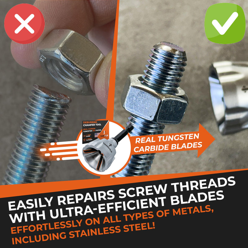 [Australia - AusPower] - THORVALD Deburring External Chamfer Tool with Tungsten Carbide Blade - Deburr Tool for All Thread, All Metal Rod, Pipe, PVC, 3D Printing - 1/8" to 3/4" Diameter (3~19mm) - User Guide + Video Tutorial 
