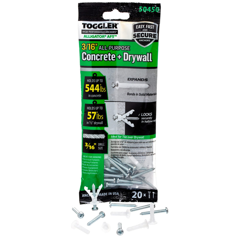 [Australia - AusPower] - TOGGLER ALLIGATOR AF5 Flanged Anchor with Screws, Polypropylene, Made in US, for #4 to #9 Fastener Sizes (20) 20 