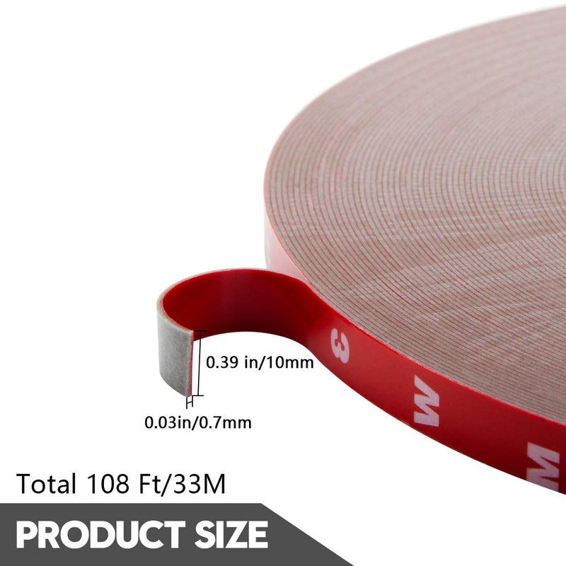[Australia - AusPower] - ToLanbbt Double Sided Tape Heavy Duty Waterproof Mounting Adhesive Tape Foam Tape for LED Strip Lights Home Decoration Office Decorations (108Ft x 0.39" x 0.03") 108Ft x 0.39" x 0.03" 