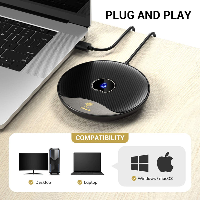 [Australia - AusPower] - TONOR USB Conference Microphone, 360° Omnidirectional PC Computer Condenser Mic with Mute Button for Online Meeting/Class, Zoom Call, Skype Chatting, Plug & Play (TM20) 