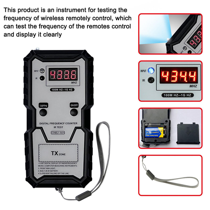[Australia - AusPower] - Infrared Frequency Tester for Remote Key 100 MHz to 1 GHz Remote Control Tester, Infrared Frequency Tester with LED Lights, Digital Display Keyring 