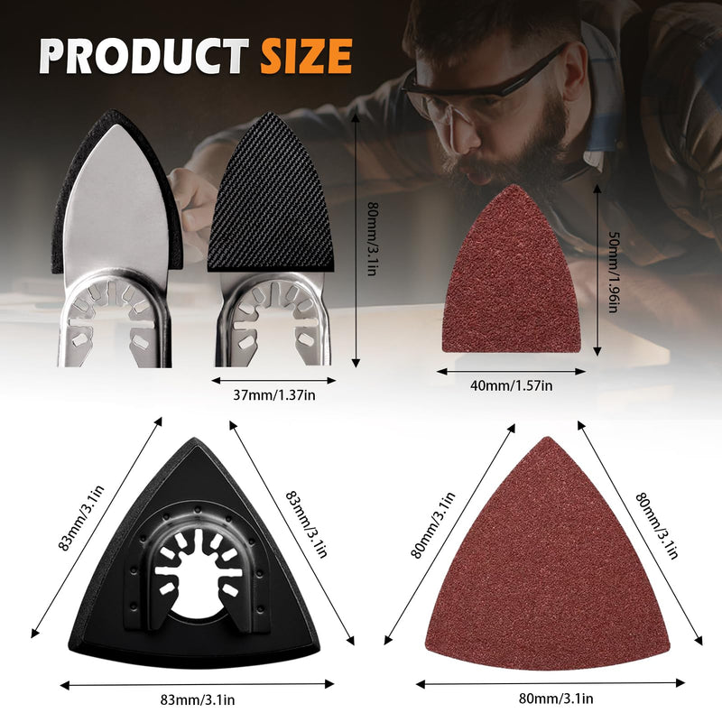 [Australia - AusPower] - 208Pcs Oscillating Tool Sanding Pads Kit, 4Pcs Triangle Sanding Pads and 4Pcs Finger Sanding Pad, 200Pcs Multitool Sandpaper Set, Grit Fit for Finishing Wood Sanding 