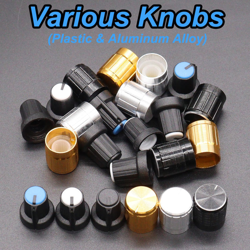 [Australia - AusPower] - TWTADE 64PCS Potentiometer Kit WH148 B5K B10K B20K B50K B100K Ohm Linear Rotary Potentiometer with Plastic Knobs,Aluminum Alloy Knobs,nuts and washers H-023 