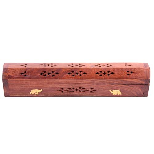 Puckator Sheesham Wood Ashcatcher Incense Burner Box Elephants - Spiritual Zen Gothic Incensé Insence Sticks Cones Holder Burner - Home Aesthetic Yoga Room Decor Accessories Gift