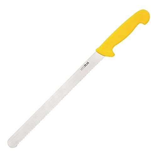 Hygiplas Stainless Steel Serrated Slicer Knife, Yellow, 12-Inch
