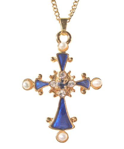 Sapphire and Pearl Lucky Cross Pendant