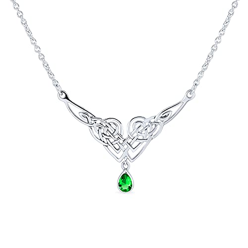 Bling Jewelry Simulated Gemstone Purple Blue Good Luck Friendship Trinity Irish Love Knot Triquetra Infinity Statement Celtic Necklace V Collar Pendant For Women Couples .925 Sterling Silver Green