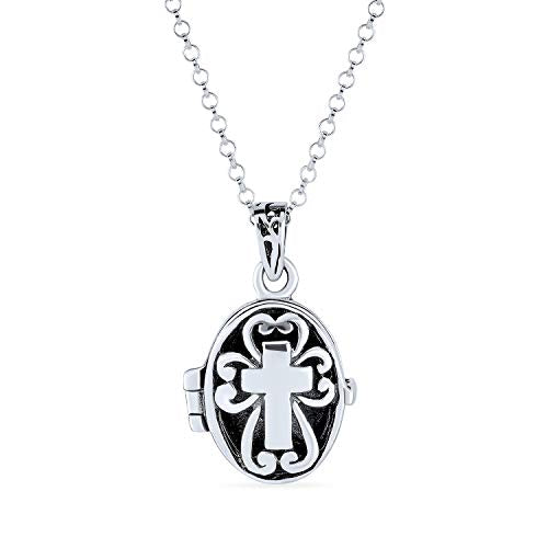 Bling Jewelry Sterling Silver Religious Christian Cross Shape Prayer Box Locket Necklace for Women Memorial Momenta Holder Pendant