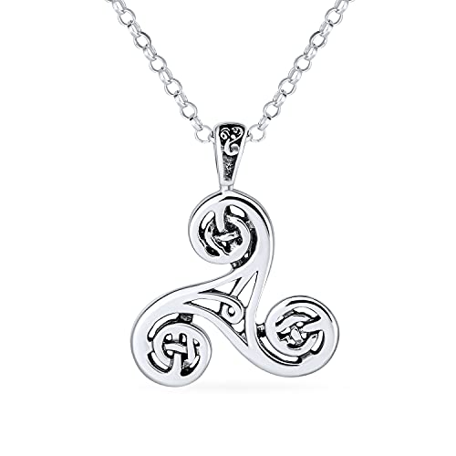 Bling Jewelry Ancient Spiritual Small Celtic Viking Triquetra Shape Trinity Spiral Knot Triskele Pendant Necklace For Women Teens Oxidized .925 Sterling Silver