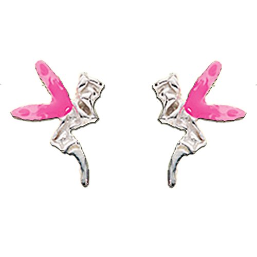 Silvadore - Fairy Angel 925 Sterling Silver Stud Earrings Wings Tooth Fly Pretty Pink - Butterfly Clasp - Gift Boxed