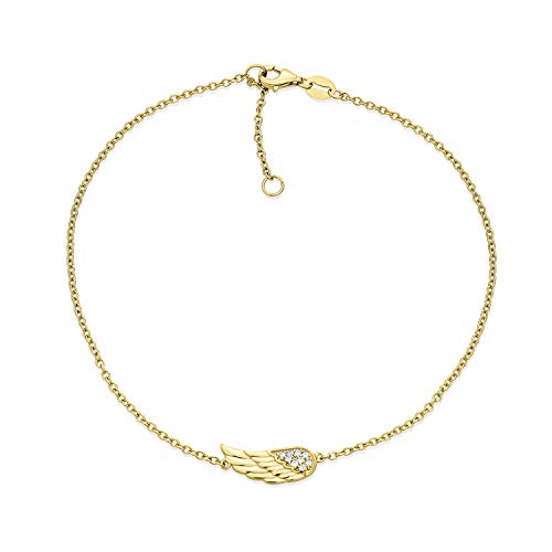 Bling Jewelry Spiritual Guardian Angel Wing Feather Evil Eye Anklet Bracelet Yellow 14K Gold Plated Silver Adjustable 9-10 Inch for Women Teen
