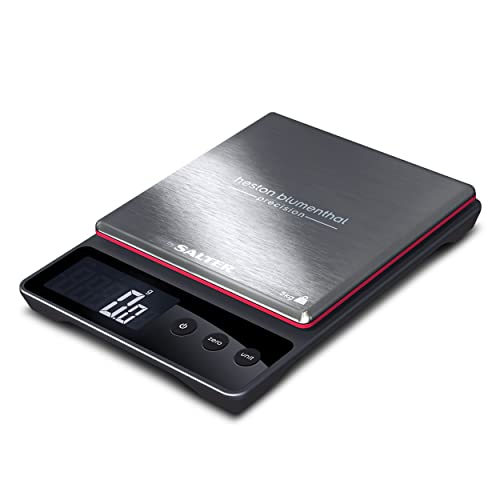 Heston Blumenthal Precision by Salter Digital Kitchen Scales - Square Compact Cooking Scale, Waterproof Platform, Weigh Food, Coffee & Liquids, Measure In 0.5g Increments, Slim Design, Stainless Steel Compact Precision Scale