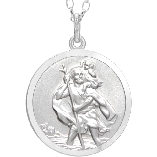 Alexander Castle 925 Sterling Silver St Christopher Pendant Necklace - 22mm with 18" Sterling Silver Chain & Jewellery Gift Box