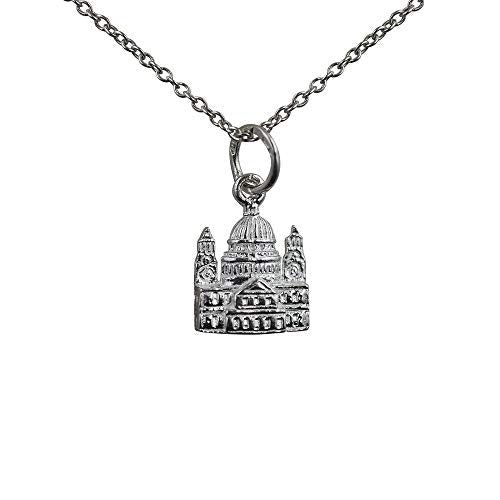 Silver 11x10mm solid St. Paul's Cathedral Pendant with a 1mm wide rolo Chain 60.0 Centimetres