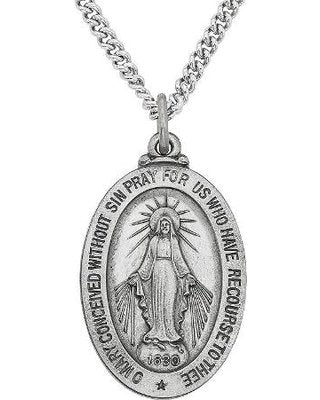Medal Sterling Silver Miraculous Pendant. Miraculous of Our Lady 15 x 20 mm. Our Lady Immaculate Our Lady Sterling Silver and Sterling Silver Chain. Miraculous supplied in Gift Presentation Case.