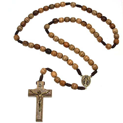 Alexander Castle Our Father Solid Wooden Rosary Beads Catholic (Handmade - Brazilian Walnut) with Madonna Medallion Junction - Comes in Velour Gift Pouch