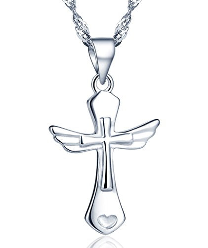 Infinite U Classic Girls/Women Angel Wings Cross Pendant Necklace made of 925 Sterling Silver (with Gift Bag)