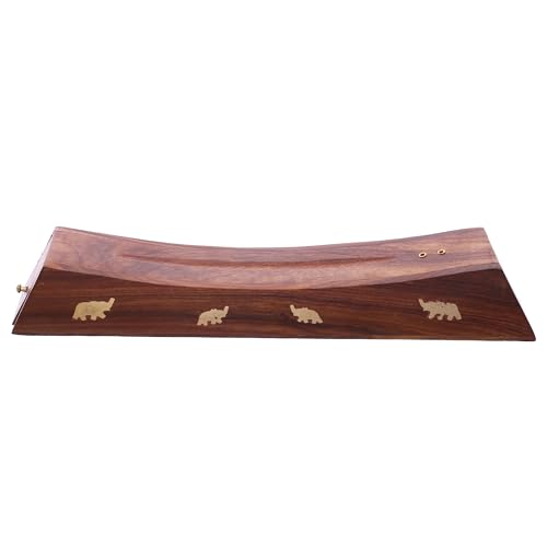 Puckator Sheesham Wood Ashcatcher Incense Sticks Burner Box with Elephant Inlay - Zen Spiritual Modern Gothic Home Room Decor Decorations - Meditation Accessories - Stick Cone Holder Burner Burners
