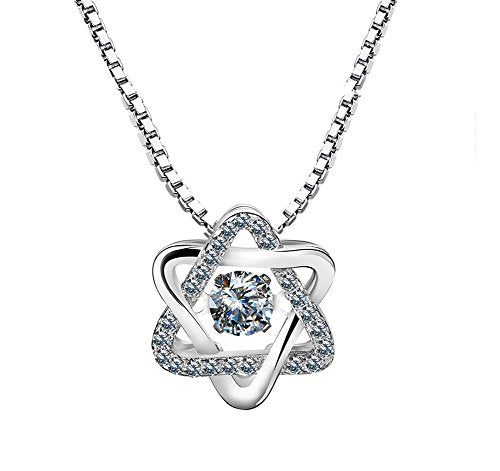 Sterling Silver Hexagram Jewish Star of David Six Pointed Pendant Necklace With Clear Crystal