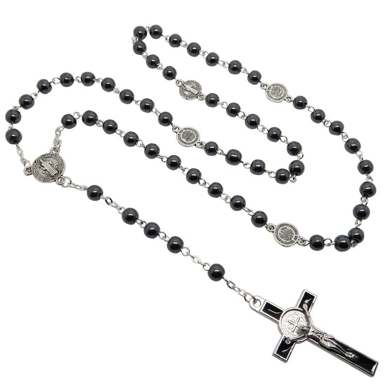 BOBIJOO JEWELRY - Chapelet de Saint-Benoît Véritable pierres Hématite Accessoire prière Protection FOI