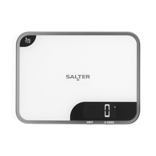 Salter 1064 WHDR Digital Kitchen Scale - 5kg Capacity, Easy Read Display, Add &Weigh/Tare Function, Measure Liquids in ml/fl.oz, Glass Platform for Baking & Cooking, Batteries Included, 17 x 23 x 1cm 5 KG Kitchen Scale and Chopping Board