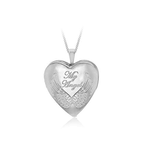 Tuscany Silver Women's Sterling Silver Rhodium Plated 19.5 mm Heart Locket Pendant on Adjustable Curb Chain Necklace of Length 46 cm/18 Inch My Angel